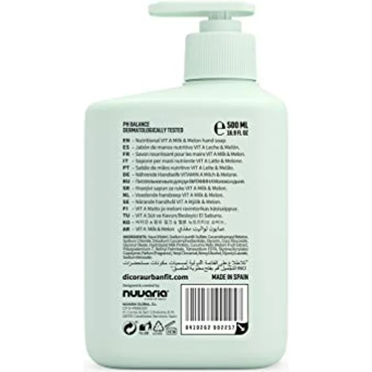 Dicora Urban Fit Jabón de Manos Vitamina A, Handseife mit Melon-Extrakt und Milchproteinen, 500 ml, Cruelty-Free – Bild 2