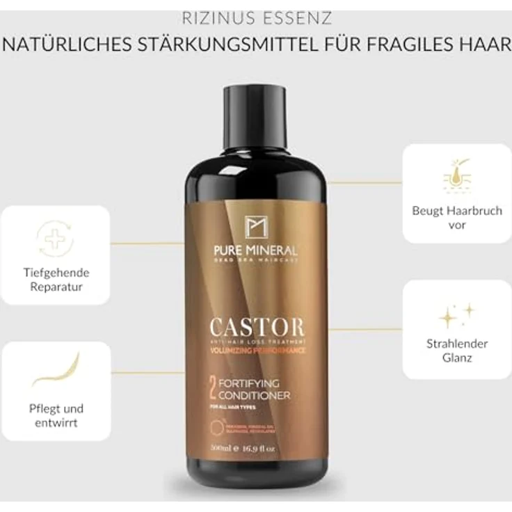 M PURE MINERAL DEAD SEA COSMETICS Rizinusöl-Conditioner 500ml, reparierend und feuchtigkeitsspendend mit Omega-9, ohne Sulfate, Parabene, Petrolate – Bild 2