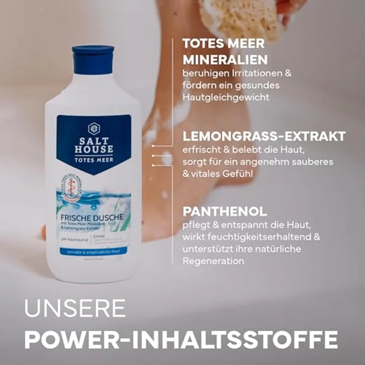 Salthouse Totes Meer Therapie Frische Dusche, Lemongrass-Duft, 250ml – Vitalisierende Duschpflege mit Totes Meer Salz, dermatologisch bestätigt für sensible Haut – Bild 3