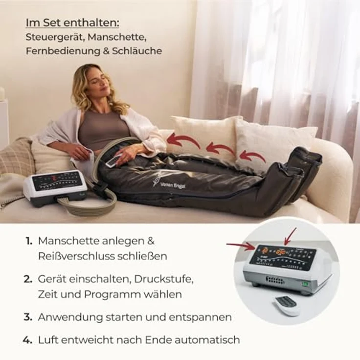 Venen Engel 12 Lymph-Flow Pants, Hosenmanschette mit 12 Luftkammern, 8 Massageprogrammen, Unterstützung der manuellen Lymphdrainage, Reduzierung von Cellulite, individuell einstellbarer Druck und Zeit – Bild 5