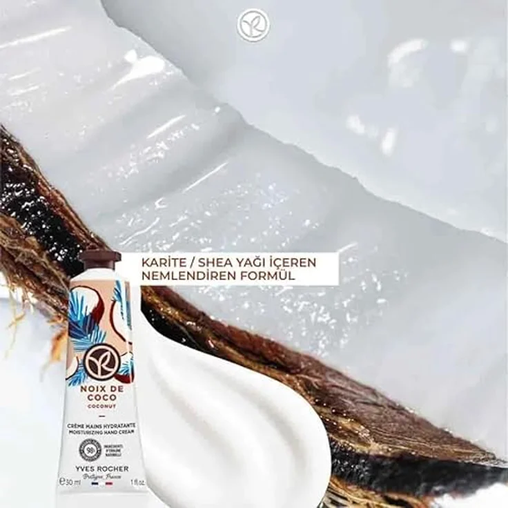 Yves Rocher Coconut Moisturizing Hand Cream, 30 ml, zartschmelzende Creme mit 98% natürlichen Inhaltsstoffen und Kokosnussduft – Bild 3