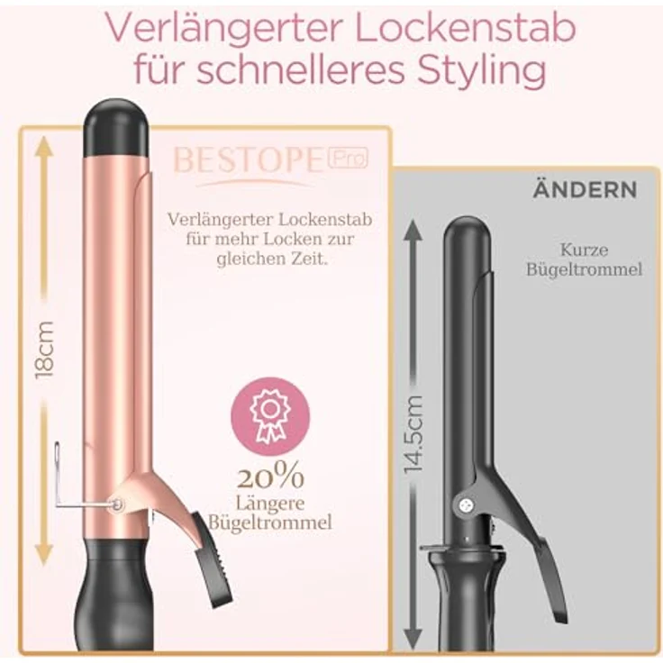 BESTOPE PRO Lockenstab 32mm, große Locken mit 30s Aufheizzeit, multifunktionale Temperaturregelung und LCD-Display, inkl. Handschuh – Bild 3