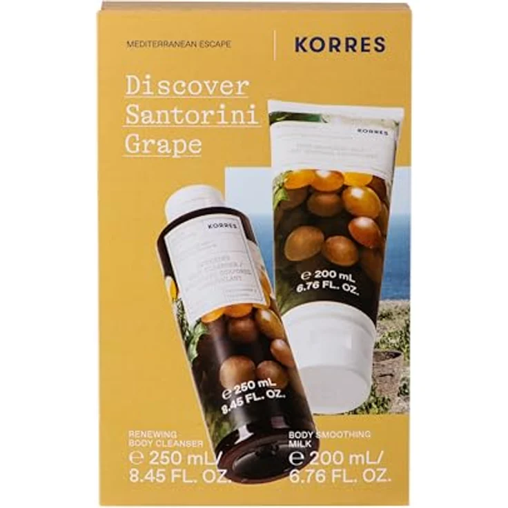 KORRES SANTORINI GRAPE Körperpflege Set, Duschgel 250 ml und Bodymilk 200 ml, fruchtiger Traubenduft, vegan – Bild 2