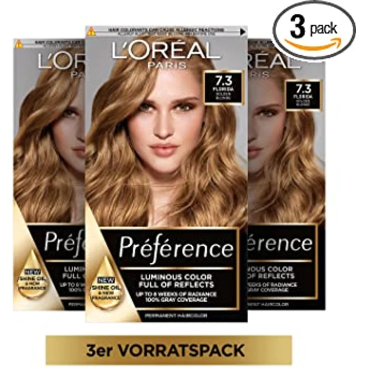 L'Oreal Paris Preference 7.3 Karamellblond Florida 3Er Pack 3 x 183 g – Bild 1