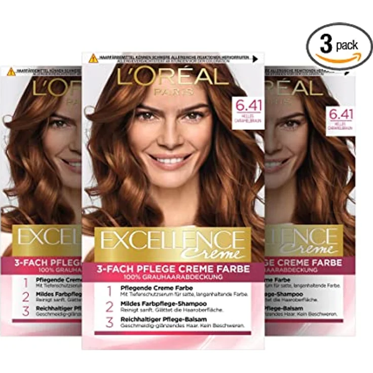 L'Oreal Paris Excellence Creme 6.41 Helles Caramelbraun 3Er Pack 3 x 268 g – Bild 1
