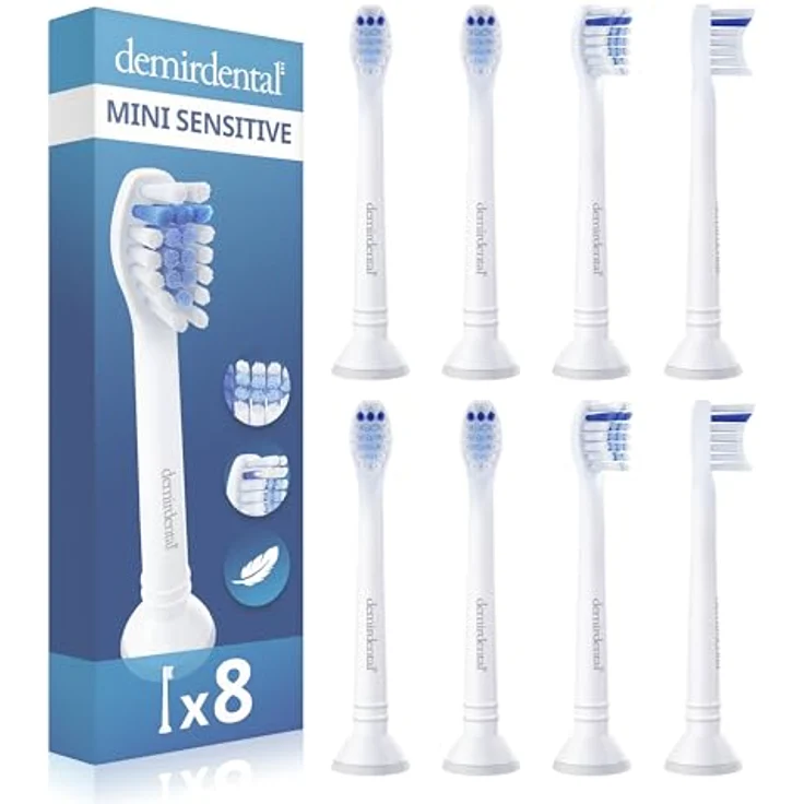 Demirdental 8er-Pack Aufsätze für Philips Sonicare Zahnbürstenaufsatz Sensitive, HX6088 Ersatzbürsten designed in Berlin, Mini Kurzkopf, Weiche Borsten für empfindliches Zahnfleisch – Bild 2
