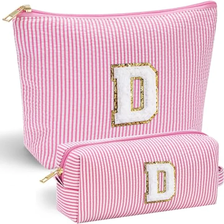Parima Rosa Kosmetiktasche für Mädchen - Personalisierte Reise Kosmetiktasche mit Chenille-Buchstaben D, 2-teilig, 28 x 19 x 8,5 cm, ideal für Mädchen 9-14 Jahre – Bild 1