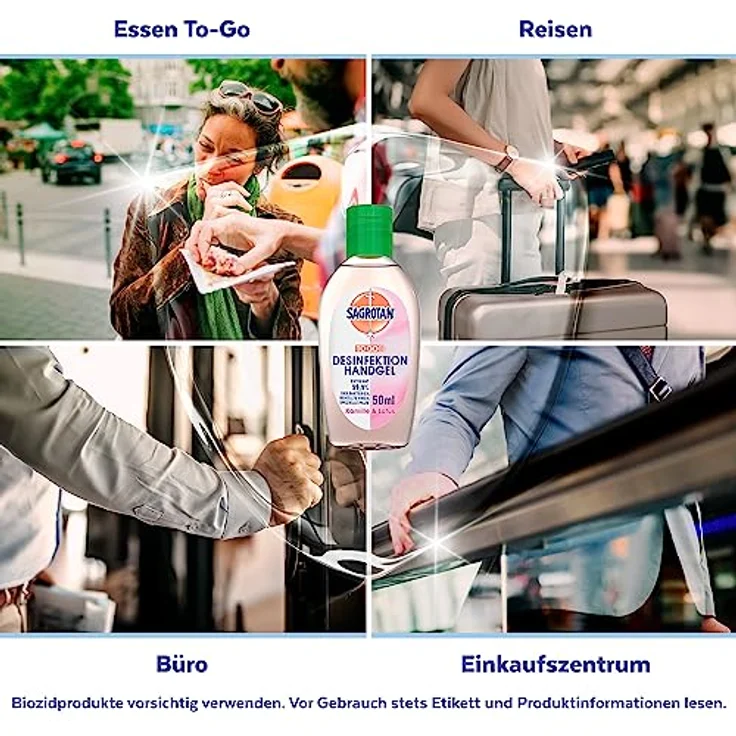 Sagrotan Hand-Desinfektionsgel Kamille & Lotus Desinfektionsmittel für die Hände in handlicher Reisegröße 1 x 50 ml antibakterielles Gel - Preisvergleich – Bild 5