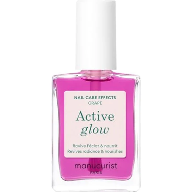 Manucurist Active Glow Grape, Biobasierter Nagellack und Nagelpflege mit Süßmandel und Himbeere, Lila, Nährend, Schnelltrocknend ohne UV Lampe, Ultra-glowy Finish