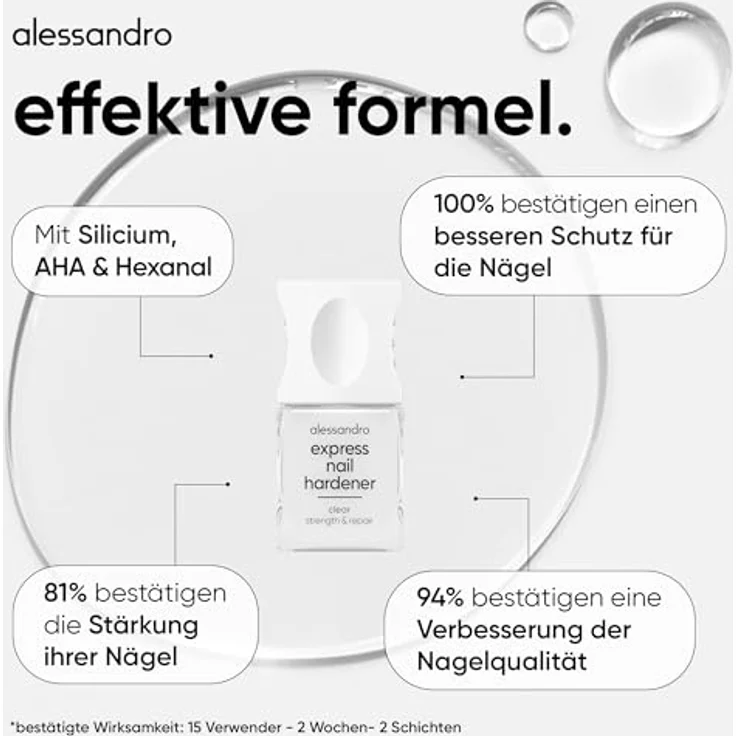 Alessandro Express Nail Hardener, Nagelhärter für Damen mit Eisen- und Calcium-Komplex, 10 ml, transparent – Bild 4