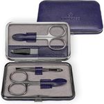 Windrose Maniküre Merino Moda, dunkelblau, hochwertiges Handarbeitset mit Pinzette, Nagelschere, Nagelnipser und Nagelfeile, Maße 11 x 1,4 x 7 cm, Kunstleder