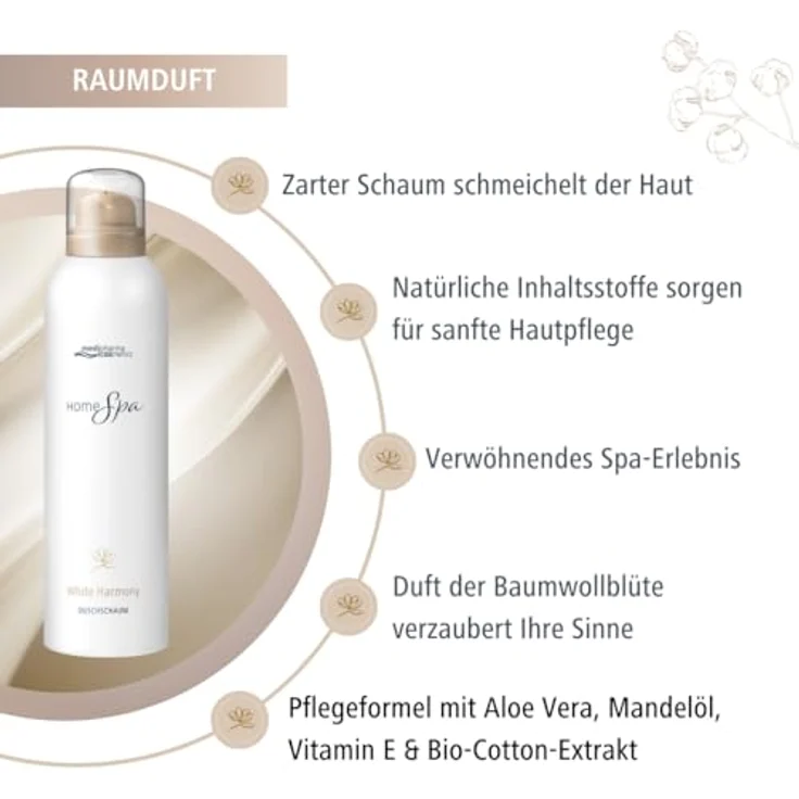 Medipharma Cosmetics Home Spa White Harmony Duschschaum 200 ml - Mit Bio-Cotton-Extrakt, Aloe Vera, vegan – Bild 3