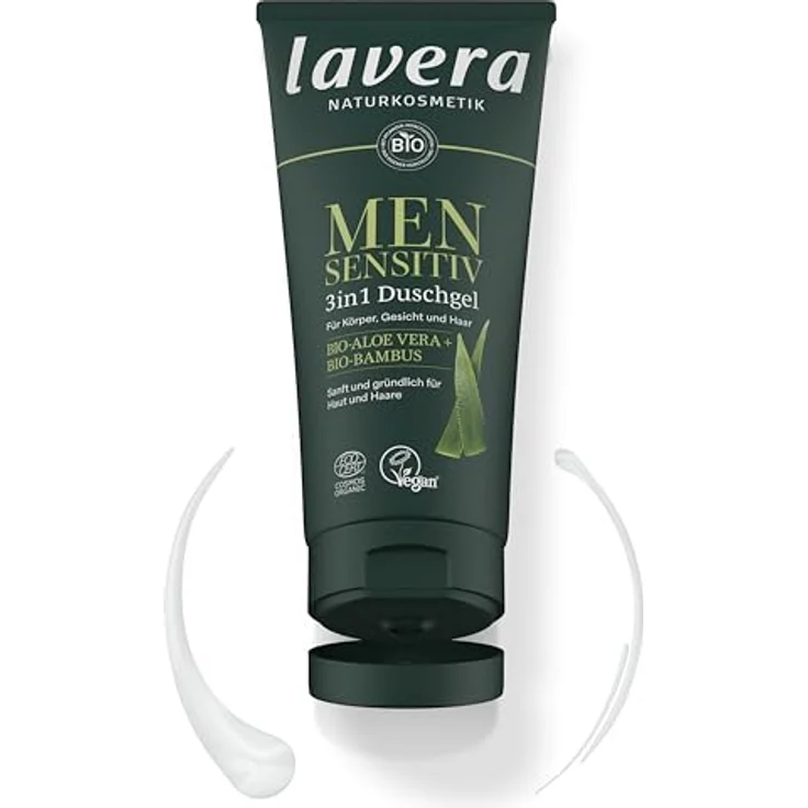 lavera Men sensitiv 3in1 Duschgel - erfrischend & belebend - für empfindliche Haut - Bio-Bambus & Bio-Aloe Vera - vegan - Naturkosmetik - 200 ml – Bild 2