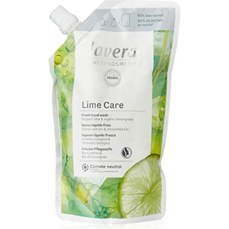 lavera Lime Care Liquid Soap Refill — Bio-Flüssigseife aus Limette & Bio-Zitronengras — sanfter Reiniger — vegan — auch für empfindliche und trockene Haut geeignet — vegan — Bio (500 ml)