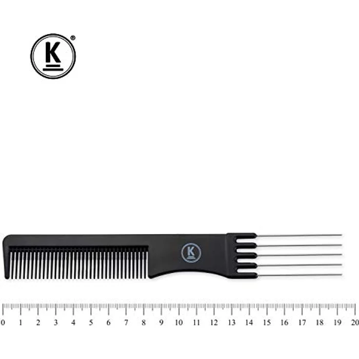K-Pro Toupierkamm - Schwarzer Friseur-Stielkamm mit Metallgabel & feinen Zähnen – Bild 3