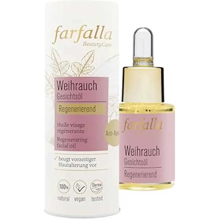 farfalla Weihrauch Gesichtsöl - 15ml - Regenerierendes Anti-Ageing-Öl - mit Argan & Wildrosenöl - 100% zertifizierte Naturkosmetik - Vegan