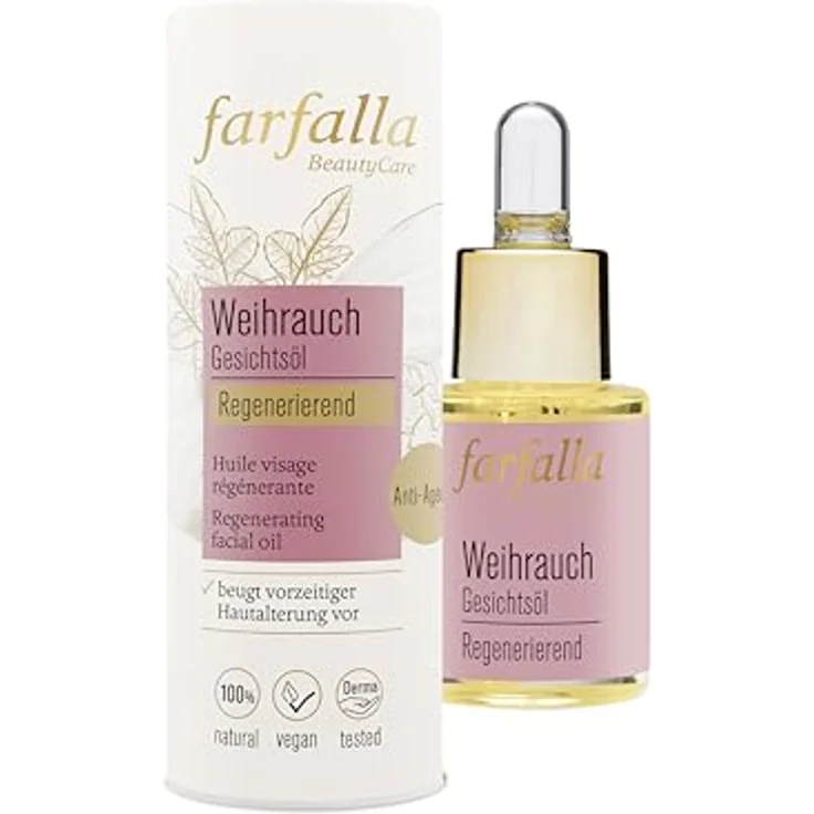 farfalla Weihrauch Gesichtsöl - 15ml - Regenerierendes Anti-Ageing-Öl - mit Argan & Wildrosenöl - 100% zertifizierte Naturkosmetik - Vegan – Bild 1
