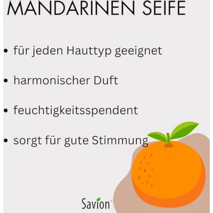 Savion Mandarine Körperseife, mit Mandarinenöl, Vegan, Palmölfrei, Tierversuchsfrei, 80g – Bild 3