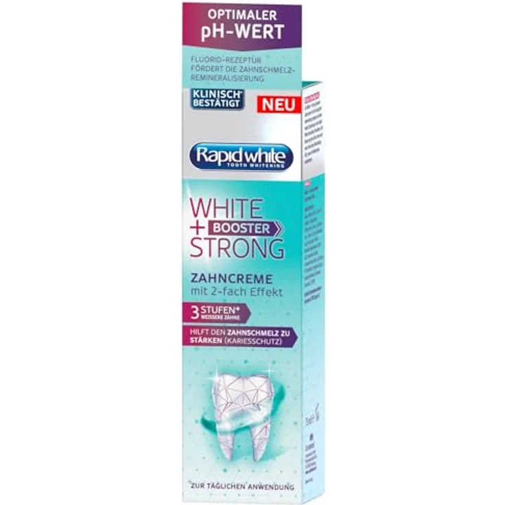 RAPIDWHITE Zahncreme Zahnpasta WHITE + STRONG BOOSTER 6x75 ml, für sofort weißere Zähne, mit optimalem pH-Wert, Kariesschutz – Bild 3
