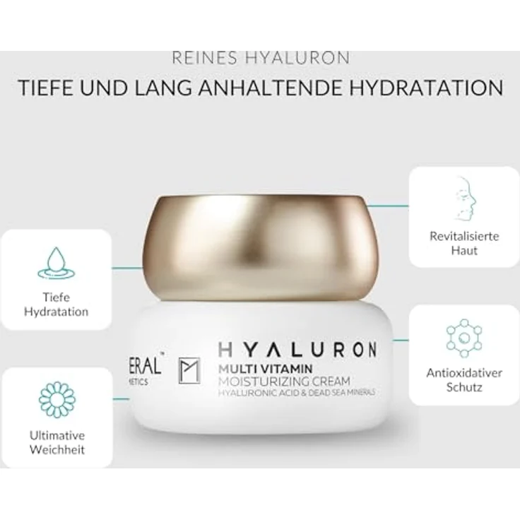 M PURE MINERAL DEAD SEA COSMETICS Pure Mineral Multi-Vitamin Hyaluron Feuchtigkeitscreme, nährend mit Toten Meer Mineralien, 50ml - für alle Hauttypen, ohne Silikone, Sulfate, Parabene – Bild 2