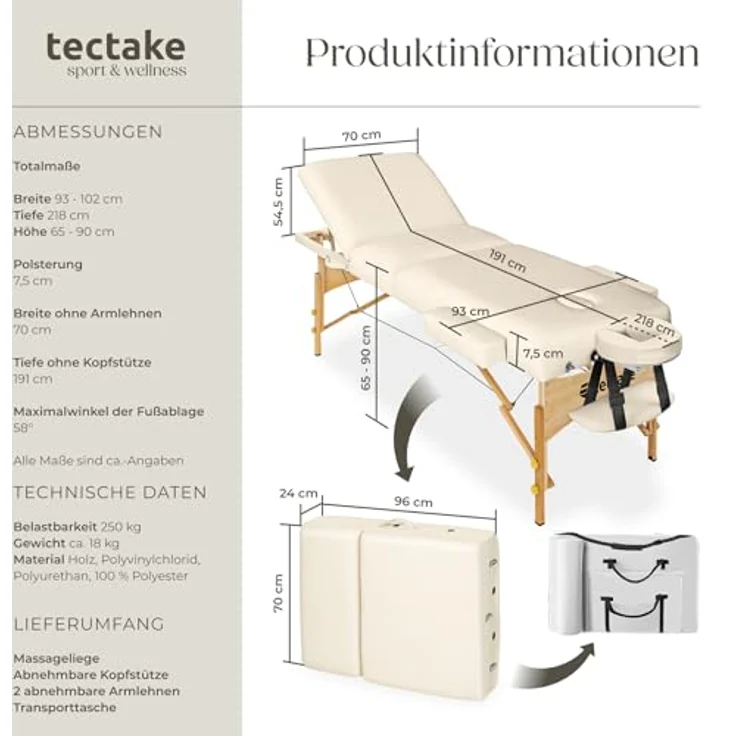 TecTake Massageliege Massagestuhl, 3 Zonen Massageliege – Bild 7