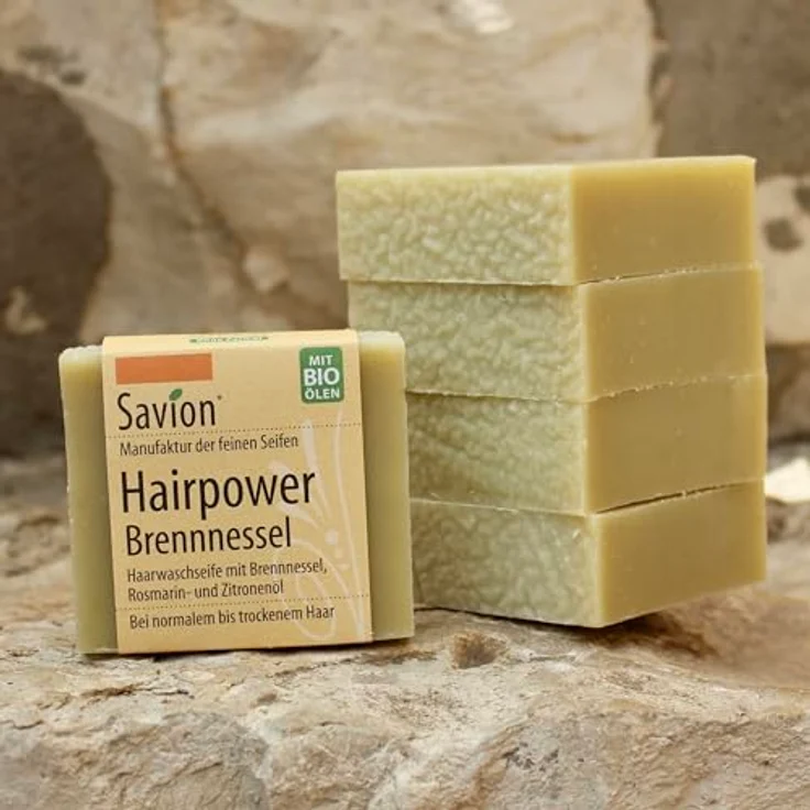 Savion 4+1 Bio Haarseife Brennessel | Natürliche Haarpflege | 5x 85gr Vegan | Handgemacht | Palmölfrei | Plastikfrei – Bild 1
