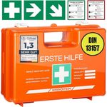 Werkstein Erste-Hilfe-Koffer mit Inhalt nach neuer DIN 13157:2021 I, inkl. Wandhalterung, 5x Aufkleber & Plombe, Verbandskasten für Betriebe, Einrichtungen & Zuhause