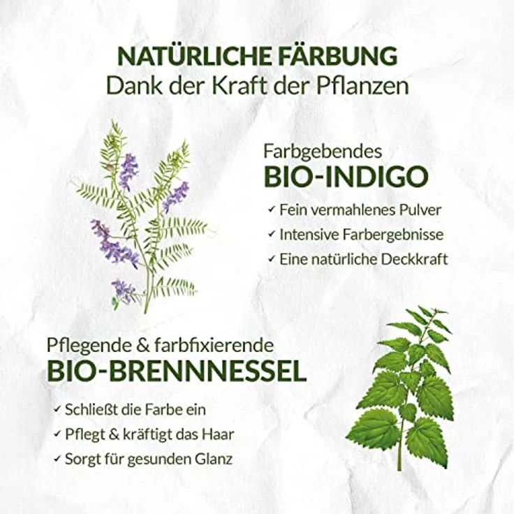 LOGONA Naturkosmetik Pflegende pflanzliche Haarfarbe, Veganes Haarfarbe-Pulver mit Bio-Indigo für intensive Farbe und Glanz, Pflanzenhaarfarbe in Indigoschwarz (Schwarz), 1 x 100g – Bild 3