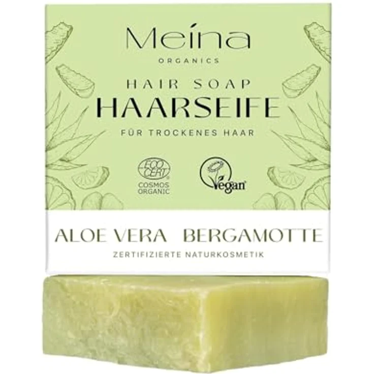 Meina Naturkosmetik - Bio Haarseife für trockenes Haar und trockene Kopfhaut mit Aloe Vera, Zertifiziert, Vegan, Nachhaltig, Handgemacht, Plastikfrei, Ohne Palmöl - 80g – Bild 1