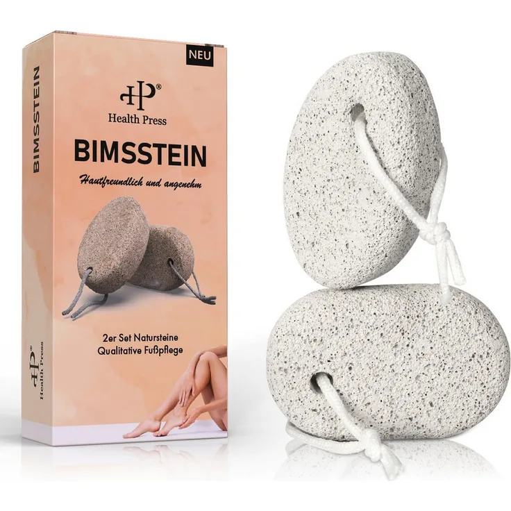 Health Press Bimsstein Fußpflege - Effiziente Hornhautentfernung mit Naturstein in 2er Set, 30 Tage Zufriedenheitsgarantie