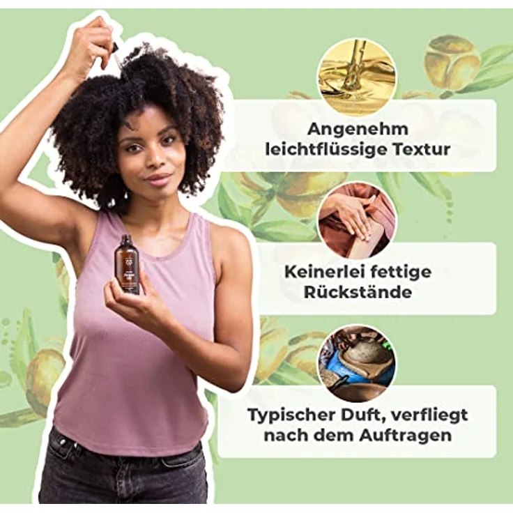 Bionoble Arganöl Bio 50ml - 100% Rein, Natürlich und Kaltgepresst - Gesicht, Körper, Haar, Bart, Nägel - Vegan und Cruelty Free - Argan Oil - Glasflasche + Pipette + Pumpe – Bild 3