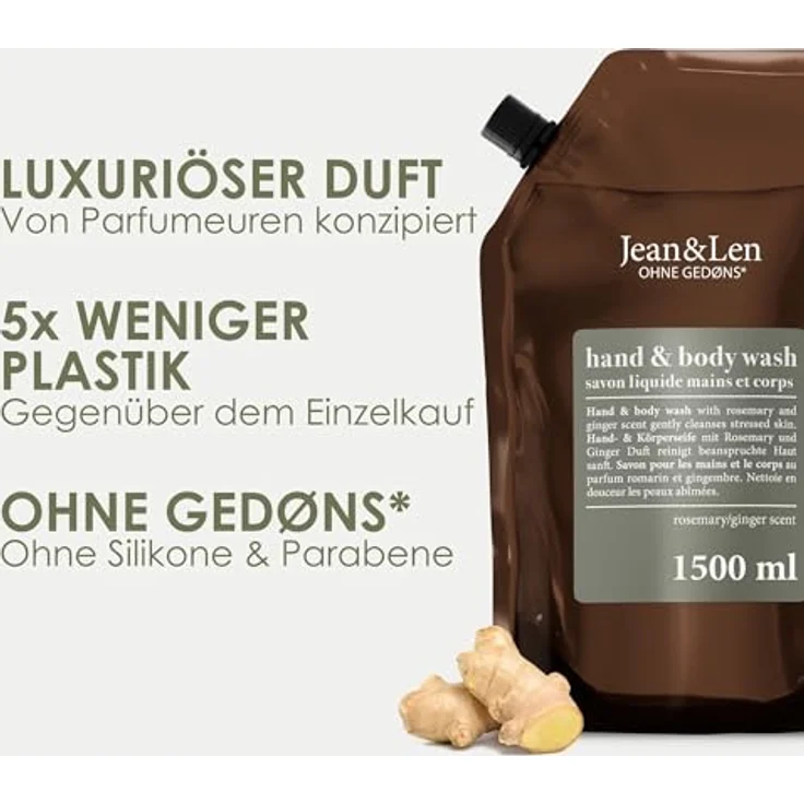 Jean & Len Philosophie Rosemary / Ginger Duft Refill Duschgel 1500 ml – Bild 3