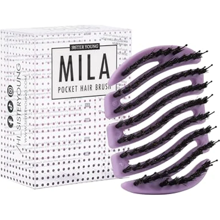 Sister Young MILA LILIAC BV, Pocket Bürste mit natürlichen Wildschweinborsten und Nylonstiften, lila – Bild 1