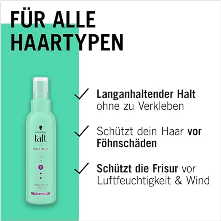 Schwarzkopf Taft Föhn-Spray Volumen, Haltegrad 3, 4x150ml, Föhnspray für alle Haartypen, vegane Formel, Föhnschutz – Bild 2