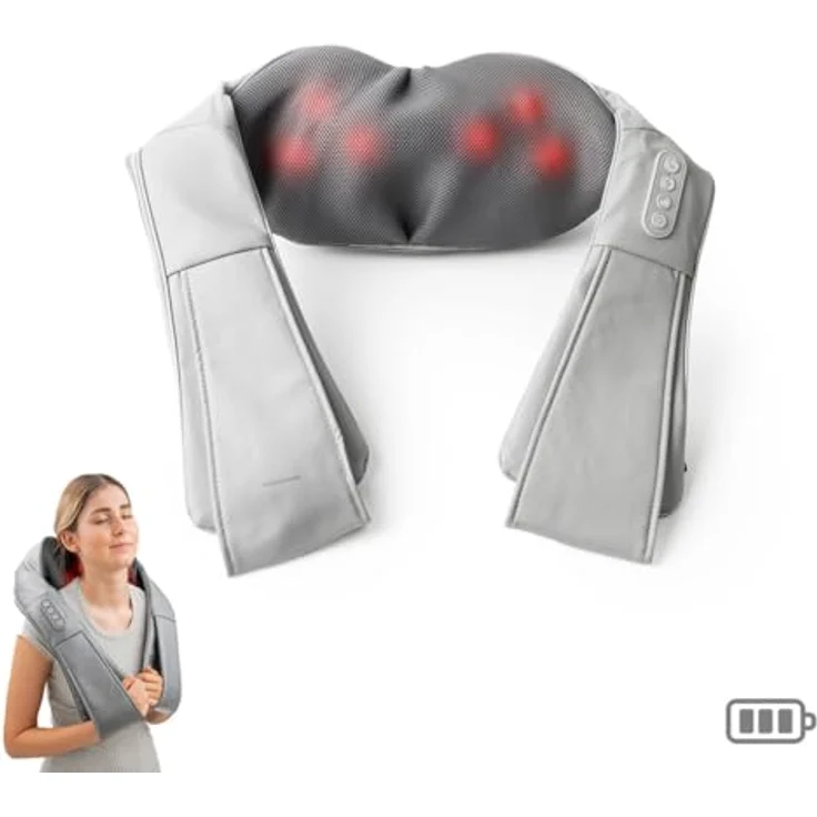 InnovaGoods® Shiatsu Nacken- und Schultermassagegerät, elektrisches Massagegerät mit Infrarotwärme, 2 Intensitätsstufen, 2 rotierende ergonomische Köpfe, wiederaufladbar, ideal für Nacken und Rücken – Bild 2