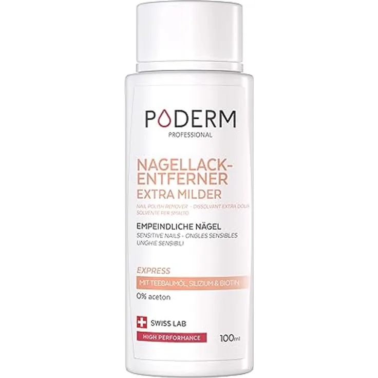 PODERM Poderm Prof Dissolvant Fl 100 ml, Acetonfreier Nagellackentferner mit Teebaum, Silizium und Biotin für empfindliche Nägel