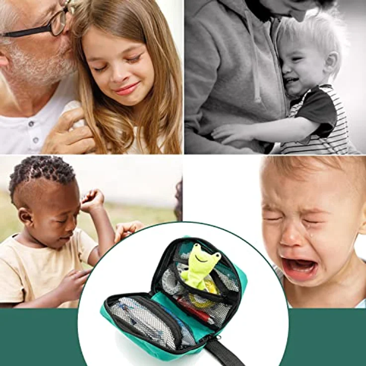 FLEXEO Erste-Hilfe-Set für Kinder, 47-teilig mit süßen Pflastermotiven, Fingerpuppe und Stickern, kompakt für unterwegs – Bild 7
