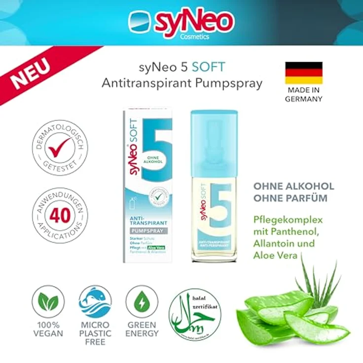 syNeo syNeo 5 soft Antitranspirant Pumpspray für empfindliche Haut, sensitives Anti Schweiß Deo gegen starkes Schwitzen, Halal-zertifiziert & ohne Alkohol, 30 ml – Bild 3