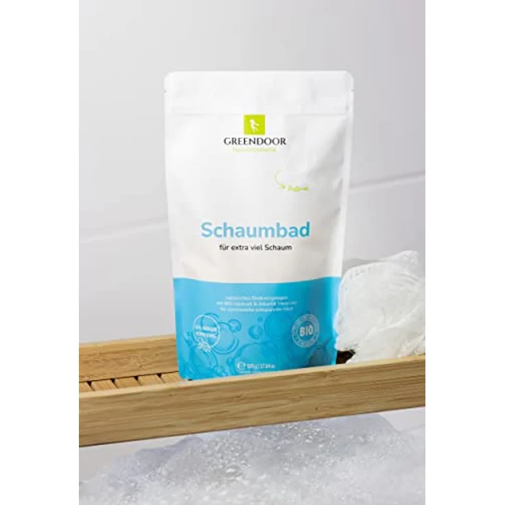 GREENDOOR Bio Schaumbad 500g Pulver Konzentrat mit Bio Jojobaöl und Meersalz, extra mild, für samtweiche Haut, sanfter Duft - Naturkosmetik für Frauen Männer Kinder – Bild 5