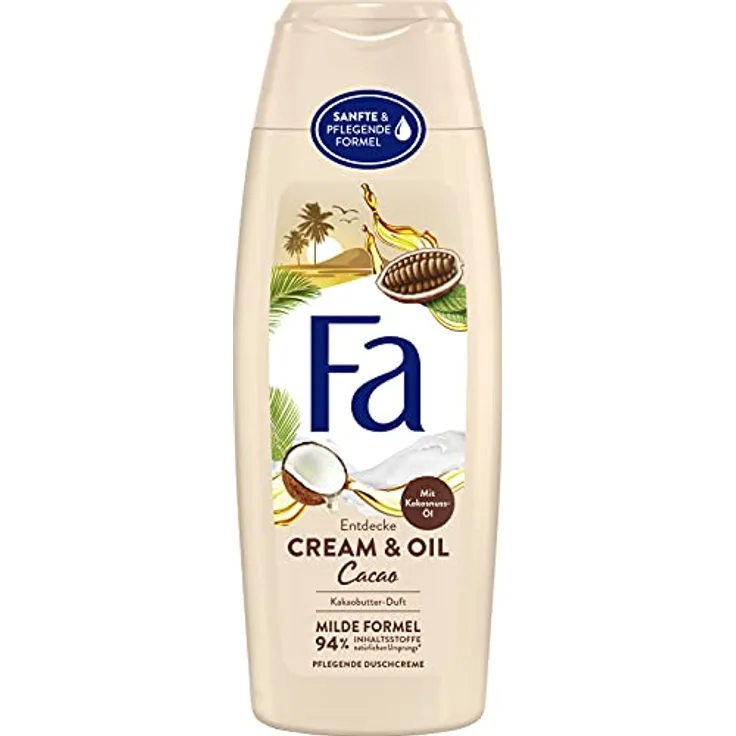 Fa Duschgel Kakaobutter & Cocosöl, 250ml - Pflegende Duschcreme mit mildem Duft von Kakaobutter