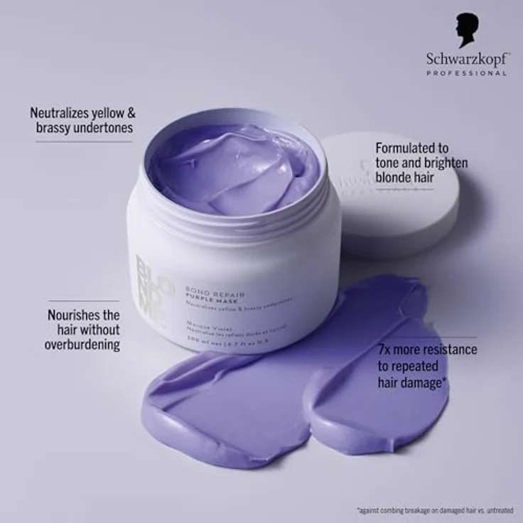 Schwarzkopf Professional Blondme Bond Repair Purple Mask, Haarmaske zur Neutralisierung gelber Verfärbungen, 500 ml – Bild 2