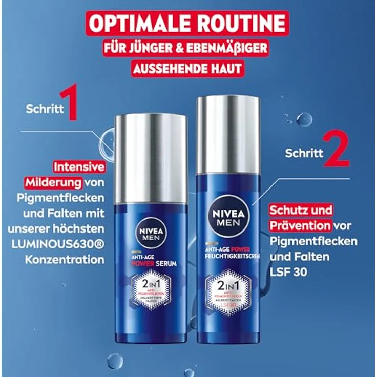 Nivea Men Anti-Age 2in1 Power Serum, Gesichtspflege für Männer mit Hyaluron und LUMINOUS630® gegen Alters- und Pigmentflecken (30 ml) – Bild 5