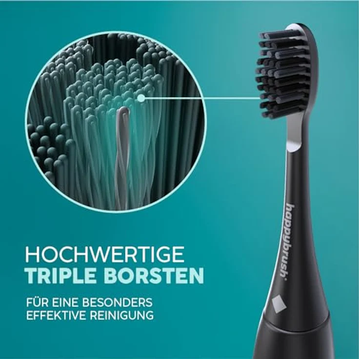 happybrush® Eco VIBE 3 Aufsteckbürsten, 3x3 Stück, nachhaltige Aktivkohle-Borsten, Allblack, für elektrische Schall-Zahnbürste – Bild 2