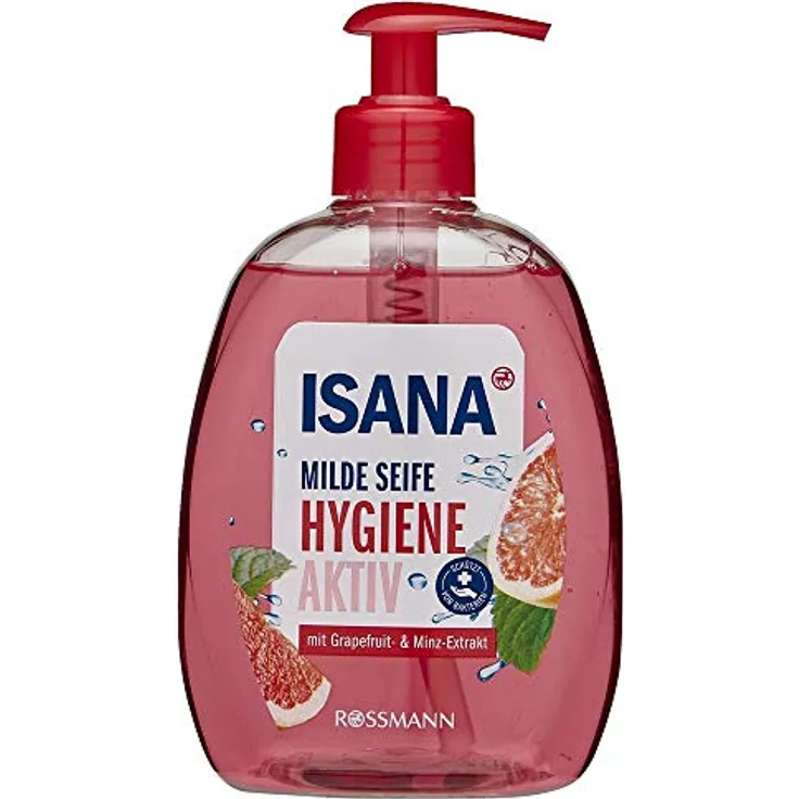 ISANA Flüssigseife Hygiene Aktiv, sanfte Handreinigung mit Grapefruit & Minze, 500 ml im Pumpspender