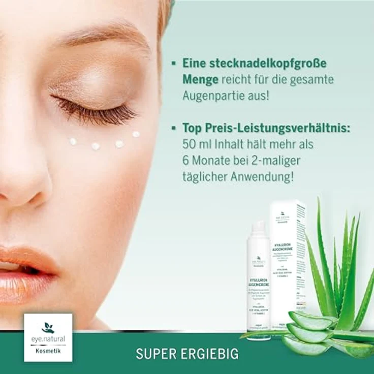 EYE CARE COMPANY Eye Natural Hyaluron Augencreme 50ml, vegane Pflege mit Aloe Vera, Koffein und Vitamin C, gegen Falten und Augenringe, Made in Germany – Bild 5