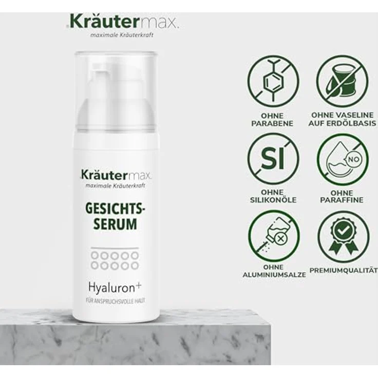Kräutermax Hyaluron Gesichtsserum, hochkonzentriert ohne Duftstoffe, 30 ml, mit Edelweiß für intensive Regeneration – Bild 4
