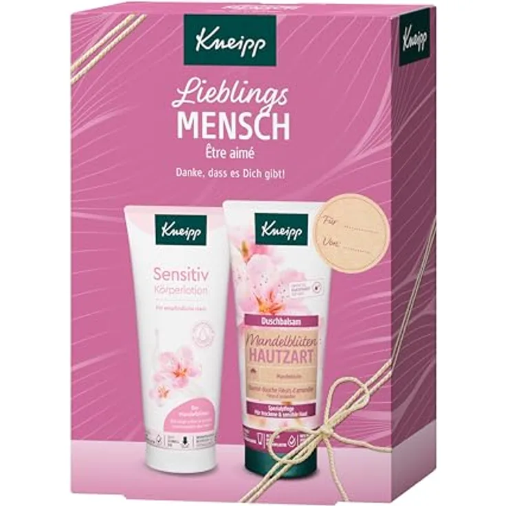 Kneipp Lieblingsmensch Geschenkset, Bodylotion und Duschbalsam für trockene & sensible Haut, 2x 200ml, Mandelblüten Hautzart Serie