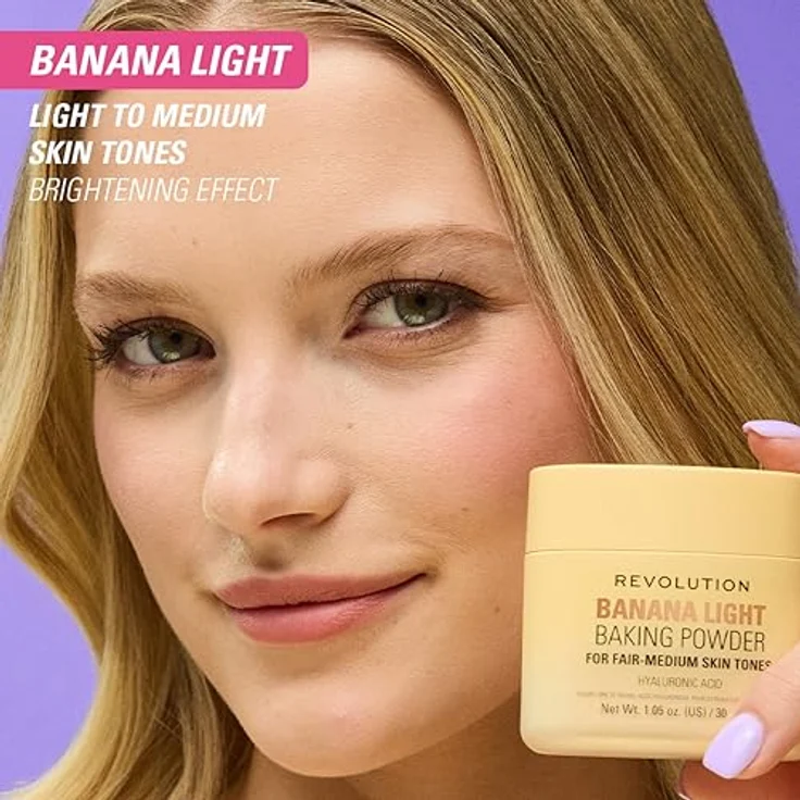 Revolution Loose Baking Powder Puder, 30 g Banana Light - talkfreie Formel mit Vitamin E und Hyaluronsäure für makelloses Finish – Bild 3