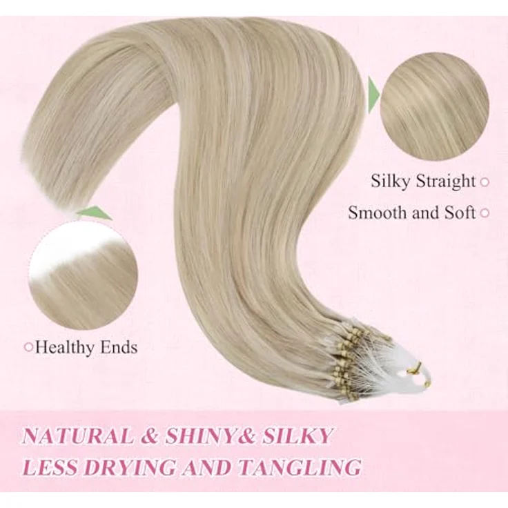 YoungSee Micro Ring Extensions Echthaar Blond 60cm, unsichtbar und schonend mit Kaltfusion-Methode – Bild 4
