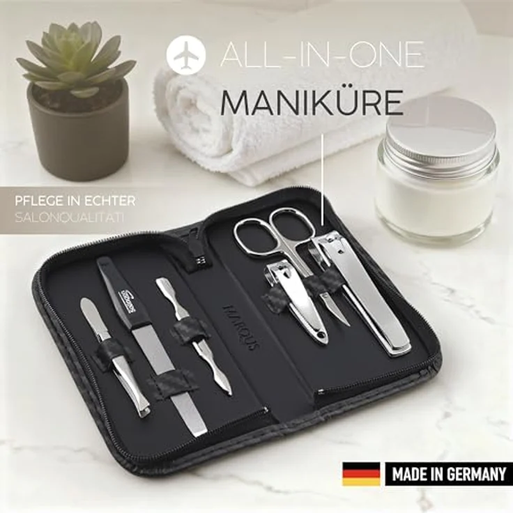 marQus Maniküre Set Solingen, 6-teiliges Nagelset mit Kunst-Leder Etui, glanzvernickelter Stahl für Damen und Herren, handlich und weich – Bild 5